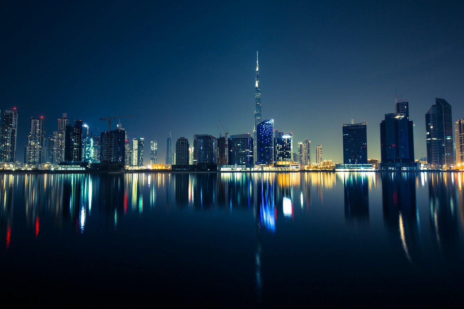 Dubai skyline lit up at night