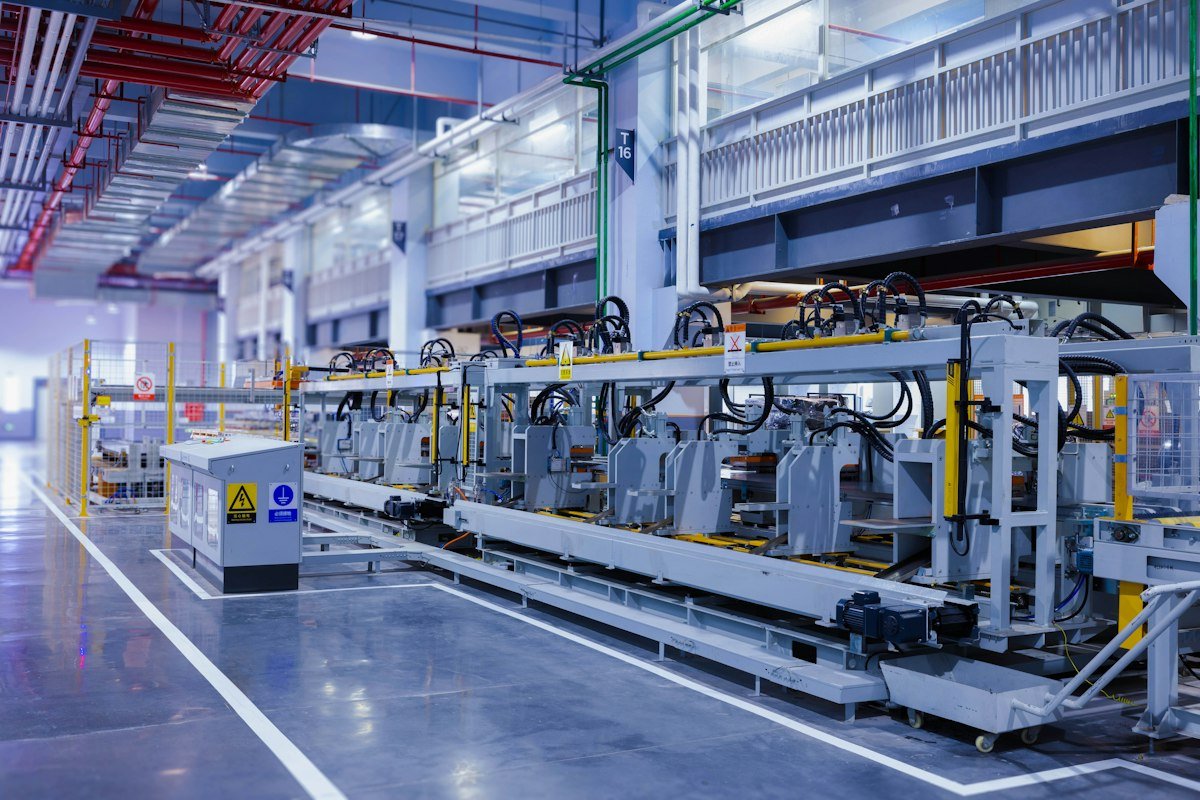 Large machines inside a modern factory